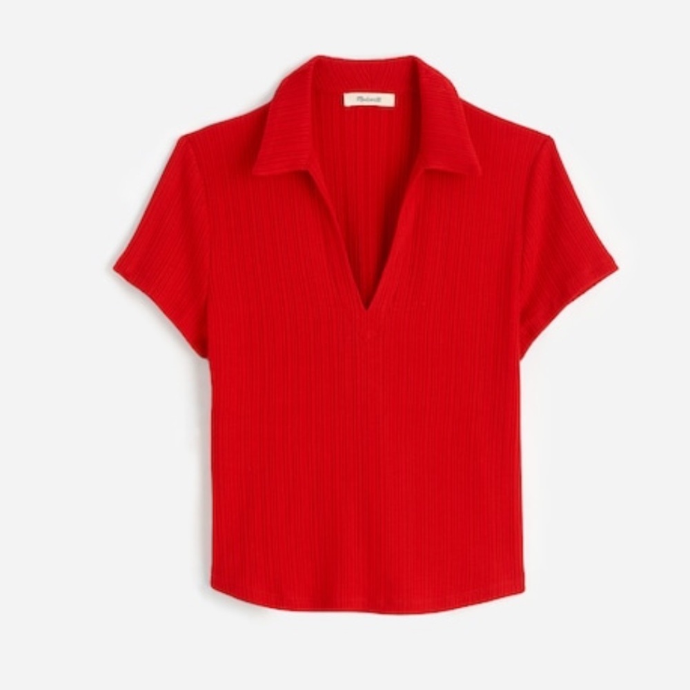 Madewell Festival Red Ribbed V-Neck Polo Tee